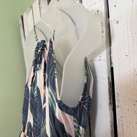 Husk Ary Tropical Leaf Maxi Dress Long V-Neck Drawstring Sundress Pockets Boho - Picture 9 of 11